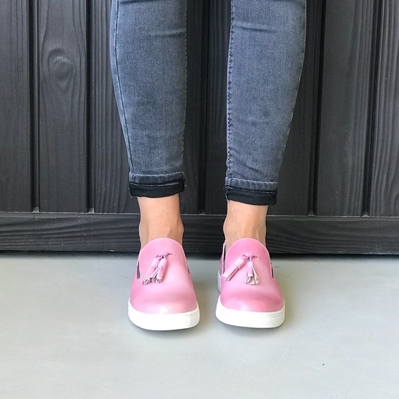 Blush Pink Tassel Detail Slip On Loafer Sneakers - Picture 6 of 8